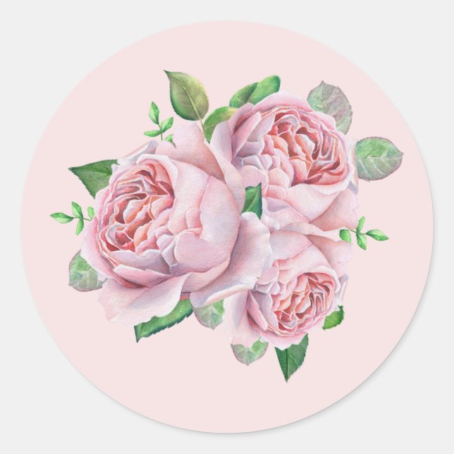 Pink Rose Bouquet Blumenkleber Runder Aufkleber (Vorderseite)