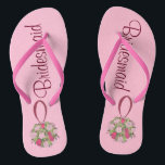 Pink Rose Bouquet Bridesmaid Wedding Flip Flops<br><div class="desc">Flip Flops zeigen eine originelle Marker-Abbildung eines hübsch rosa Blumenkugel Hochzeitsbukets mit BRIDESMAID in einem lustigen Schriftart. Perfekt für das Brautparty! Der Designer ist verfügbar, um benutzerdefinierte Designs zu erstellen und hochzuladen, um den Farben und Themen Ihrer Hochzeit zu entsprechen - klicken Sie auf "Diesen Designer Gefragt", um den Designprozess...</div>