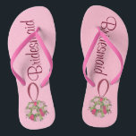 Pink Rose Bouquet Bridesmaid Wedding Flip Flops<br><div class="desc">Flip Flops zeigen eine originelle Marker-Abbildung eines hübsch rosa Blumenkugel Hochzeitsbukets mit BRIDESMAID in einem lustigen Schriftart. Perfekt für das Brautparty! Der Designer ist verfügbar, um benutzerdefinierte Designs zu erstellen und hochzuladen, um den Farben und Themen Ihrer Hochzeit zu entsprechen - klicken Sie auf "Diesen Designer Gefragt", um den Designprozess...</div>