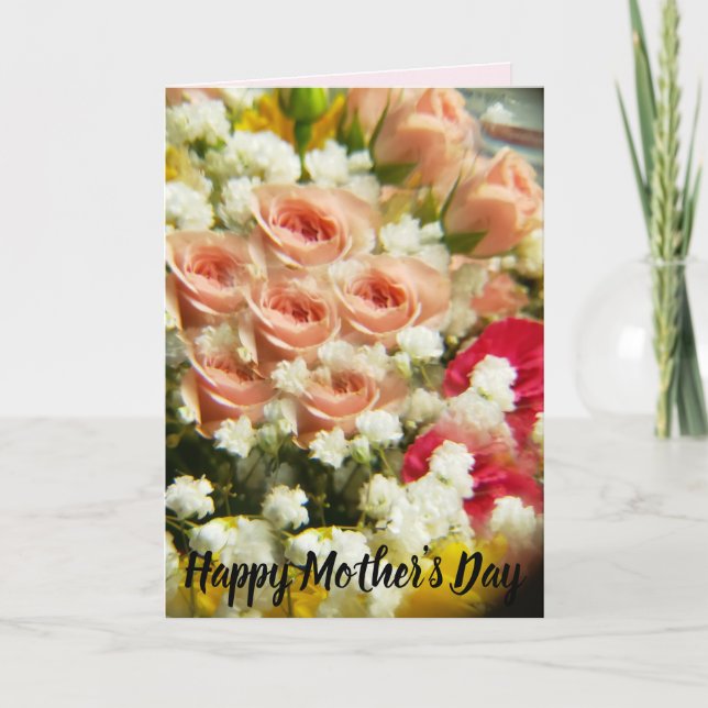 Pink Rose Bouquet Happy Mother Day Karte (Vorderseite)