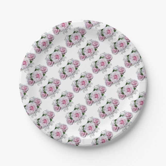 Pink Rose Bouquet Pappteller (Vorderseite)