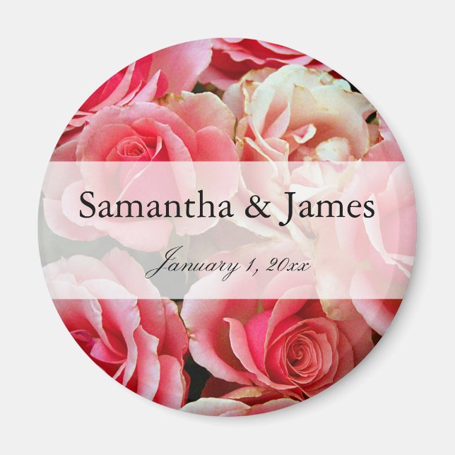 Pink Rose Bouquet Personal Wedding Magnet (Vorne)