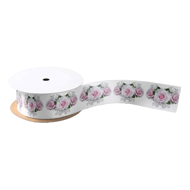 Pink Rose Bouquet Satinband (Spule)