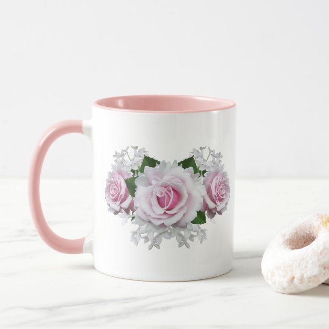 Pink Rose Bouquet Tasse (Mit Donut)