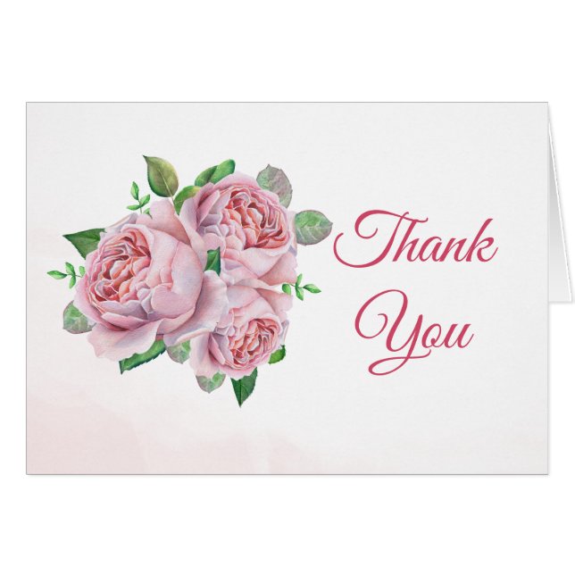 Pink Rose Bouquet Wasserfarbe Danke Karte (Vorderseite (Horizontal))