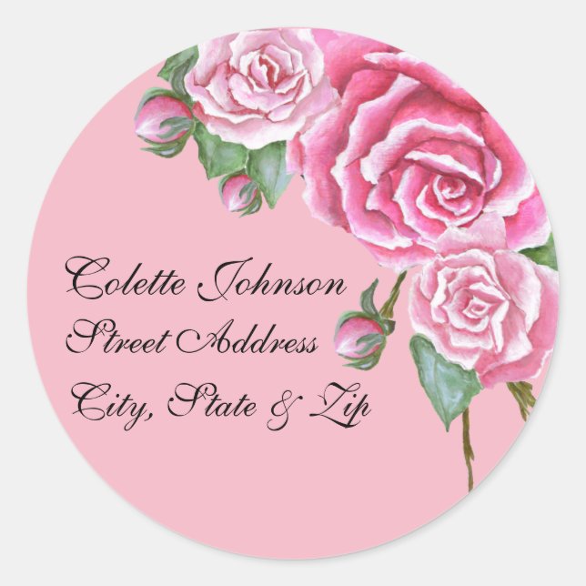 Pink Rose Bouquet Wedding Rücksendeadressen-Aufkle Runder Aufkleber (Vorderseite)