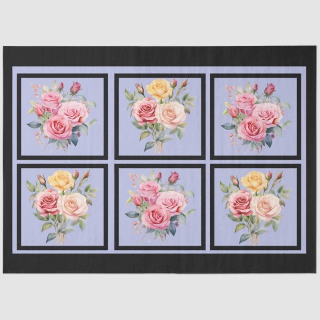 Pink Rose Bouquets Tiled Decoupage Seidenpapier (Vorderseite)