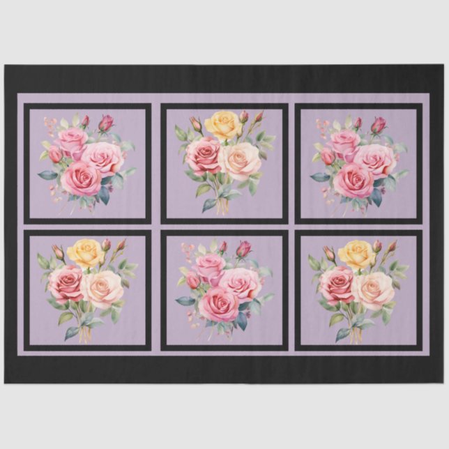 Pink Rose Bouquets Tiled Decoupage Seidenpapier (Vorderseite)
