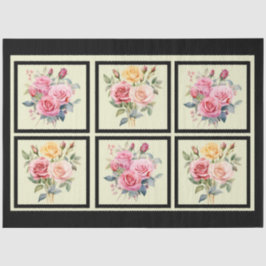 Pink Rose Bouquets Tiled Decoupage Seidenpapier