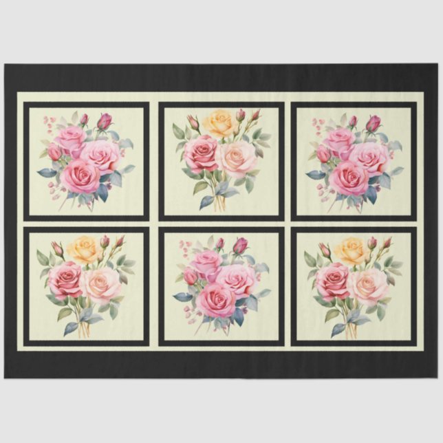 Pink Rose Bouquets Tiled Decoupage Seidenpapier (Vorderseite)