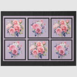 Pink Rose Bouquets Tiled Decoupage Seidenpapier