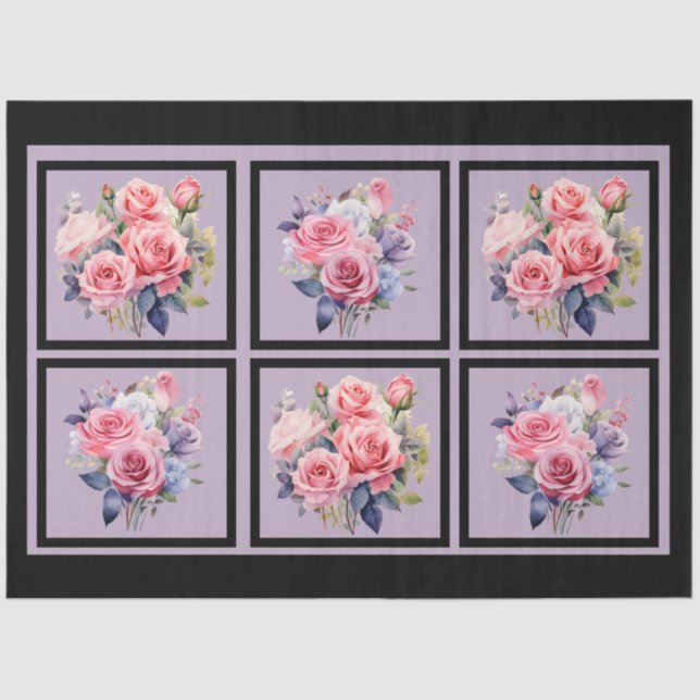 Pink Rose Bouquets Tiled Decoupage Seidenpapier (Vorderseite)