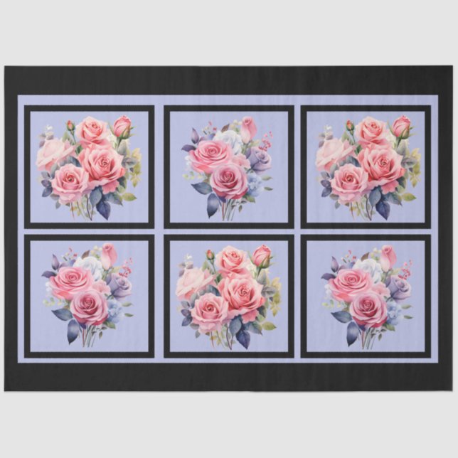 Pink Rose Bouquets Tiled Decoupage Seidenpapier (Vorderseite)