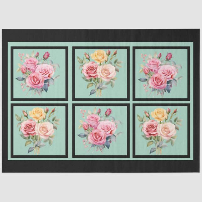 Pink Rose Bouquets Tiled Decoupage Seidenpapier (Vorderseite)