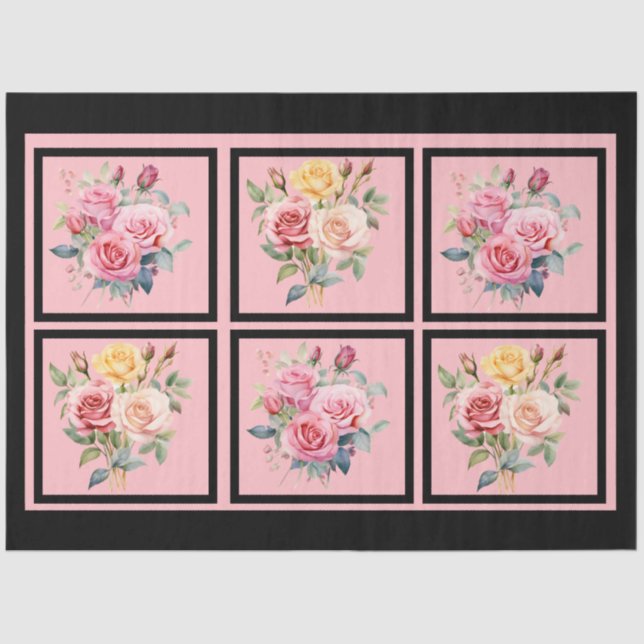 Pink Rose Bouquets Tiled Decoupage Seidenpapier (Vorderseite)