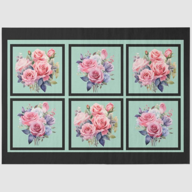 Pink Rose Bouquets Tiled Decoupage Seidenpapier (Vorderseite)