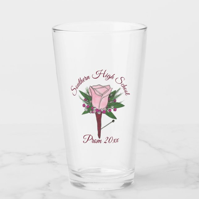 Pink Rose Boutonniere Bachelor Party Prom Bloral Glas (Vorderseite)