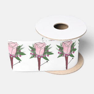 Pink Rose Boutonniere Groom Wedding Blume Prom Satinband