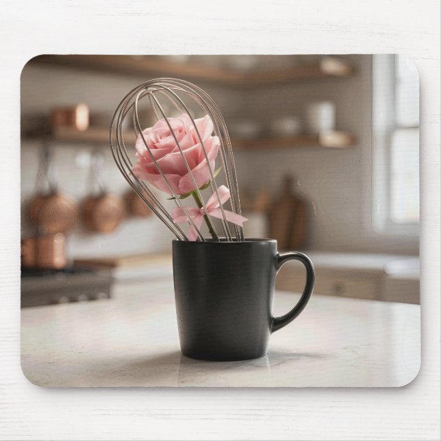 Pink Rose Caged In Wire Whisk Mousepad (Vorne)