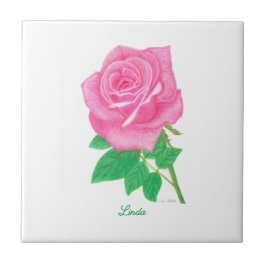 Pink Rose Ceramic Tile With Text Fliese