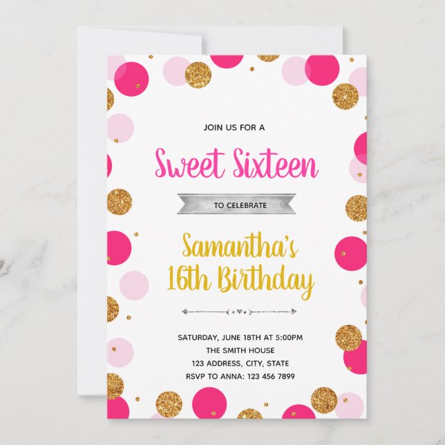 Pink rose confetti douche invitation anniversaire (Devant)