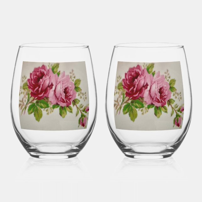 Pink Rose Elegance  Weinglas Ohne Stiel (Vorderseite)