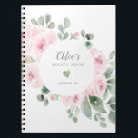 Pink Rose Eucalyptus Bridal Shower Recipe Book Notizblock<br><div class="desc">Der Name der Braut und ihr Hochzeitstag umgeben ein sanftes grünes Herz im Wasser. Ein elegantes rosa Rose und ein schlängelgrünes botanisches Quadrat bilden den Rahmen für Text und Herz. Dieses Notizbuch ist Teil der Botanischen Kollektion Pink Rose, die viele koordinierende Elemente enthält, um Ihre Brautparty-Planung zu erleichtern. Sie sollten...</div>