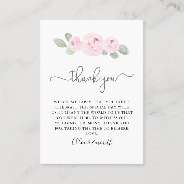 Pink Rose Eucalyptus Wedding Vielen Dank Platzkarte (Vorderseite)