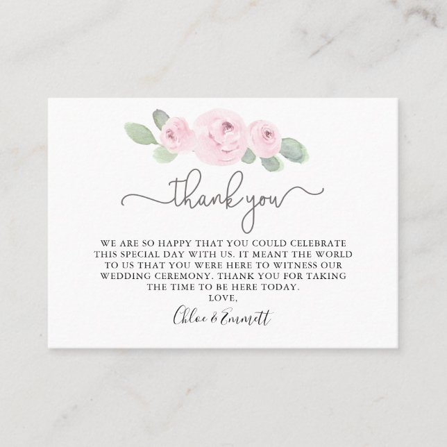 Pink Rose Eucalyptus Wedding Vielen Dank Platzkarte (Vorderseite)