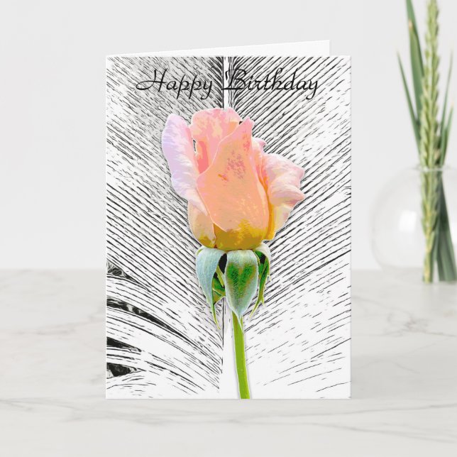 PINK ROSE FEATHER FAPPY BIRTHDAY GREETING CARD KARTE (Vorderseite)