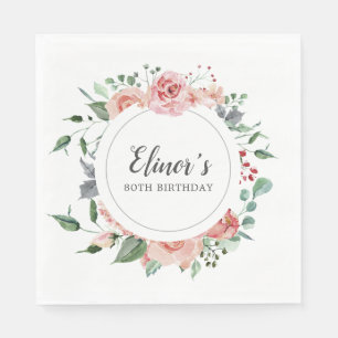 Pink Rose Floral 80. Geburtstag Vielen Dank Serviette