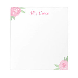 Pink Rose Floral Notepad - Personalized Name Notizblock
