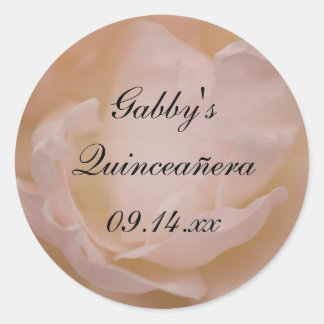 Pink Rose Floral Quinceañera Gefallen Tag Runder Aufkleber