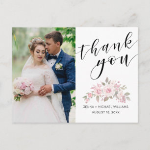 Pink Rose Floral Script Hochzeitsschreiben Foto Vi Postkarte