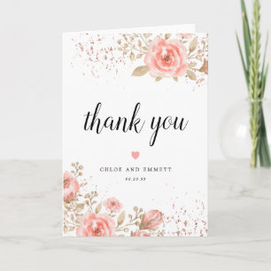 Pink Rose Floral Wedding Danke Karte