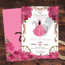 Pink Rose Floral Western Charra Quinceañera Einladung