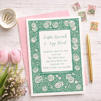 Pink Rose Flower Easter Brunch Invitation Einladung
