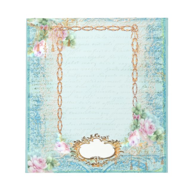 Pink Rose Französisch Script und Spitzen Notizblock (Vorderseite)
