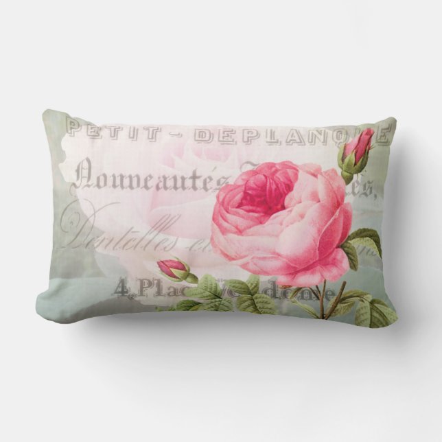 Pink Rose Französischer Akzent Lumbar Kissen (Vorderseite)
