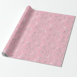 Pink Rose Funkelnd Laurel Floral Silver Diamonds Geschenkpapier