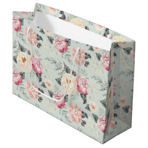 Pink Rose Garden Flower Pattern Große Geschenktüte