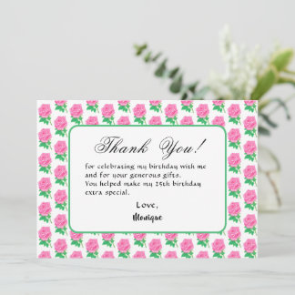 Pink Rose Geburtstag Danke Karte