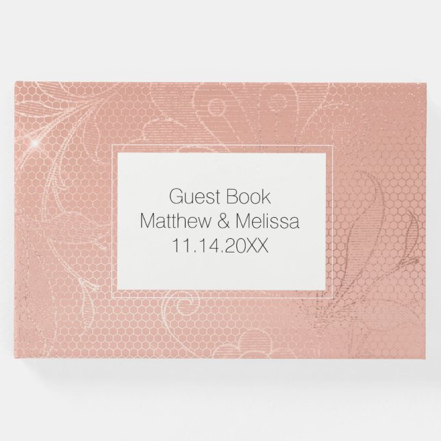 Pink Rose Glam Lace Wedding Gästebuch (Vorderseite)