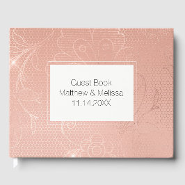 Pink Rose Glam Lace Wedding Gästebuch