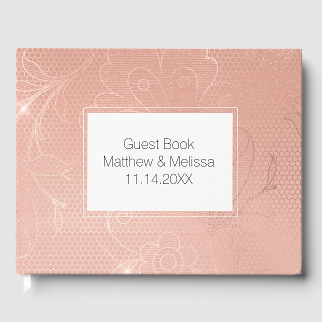 Pink Rose Glam Lace Wedding Gästebuch (Vorderseite)