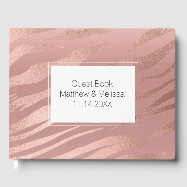 Pink Rose Glam Zebra Animal Wedding Gästebuch (Vorderseite)