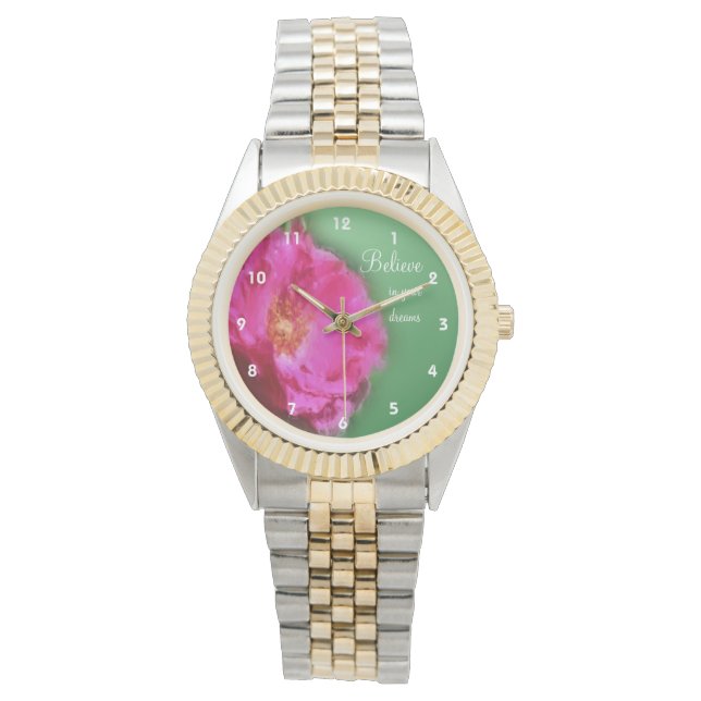Pink Rose glauben Inspiration Armbanduhr (Vorderseite)