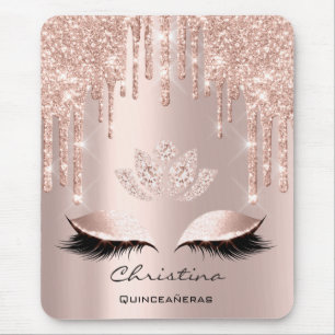 Pink Rose Gold Blush Drip Sparkly Lotus Name Mousepad