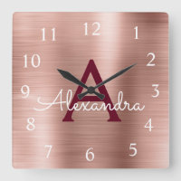 Pink Rose Gold Burgundy Metallic Monogram Name