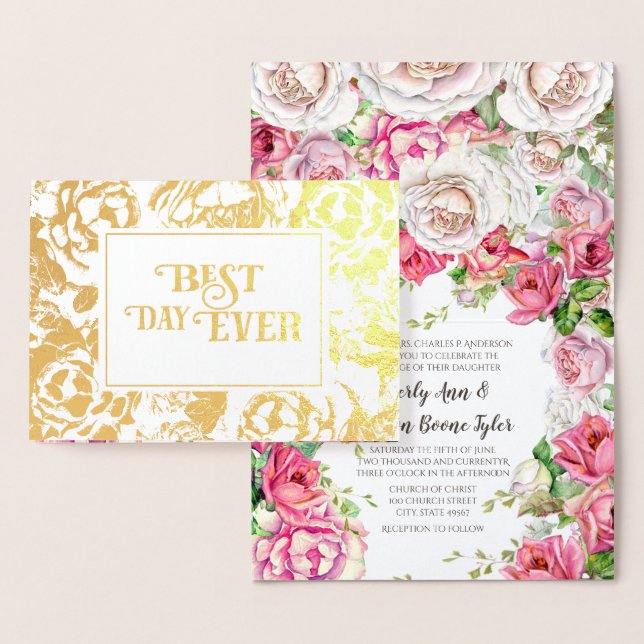 Pink Rose Gold Foil Invitations de mariage (Affichage)